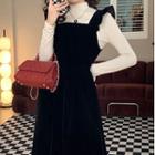 Long-sleeve Mock-neck Top / Sleeveless Velvet Dress