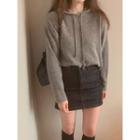 Hooded Wool Blend Knit Top One Size