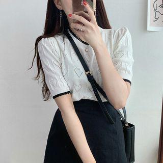 Contrast Trim Short-sleeve Knit Top White - One Size
