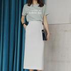 Set: Short-sleeve Lettering T-shirt + Midi Skirt