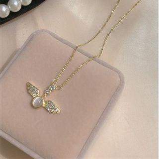 Cat Eye Stone Wings Pendant Necklace 1 Pc - Cat Eye Stone Wings Pendant Necklace - Gold - One Size