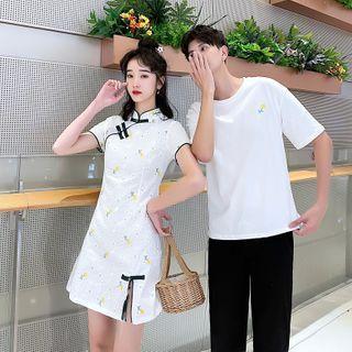 Couple Matching Short-sleeve T-shirt / Pants / Short-sleeve Mini A-line Dress / Set