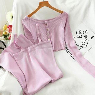 Set: Spaghetti Strap Knit Dress + Cardigan