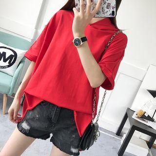Hooded Oversize Elbow-sleeve T-shirt