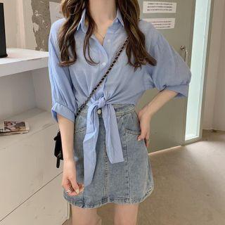 Puff-sleeve Tie-front Shirt