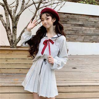 Striped Blouse / Mini A-line Skirt