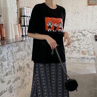 Short-sleeve Printed T-shirt / Camisole Tribal Pattern Midi Dress