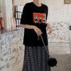 Short-sleeve Printed T-shirt / Camisole Tribal Pattern Midi Dress