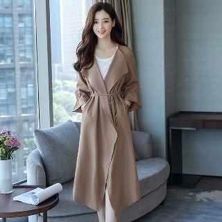Gather-waist Lapel Trench Coat
