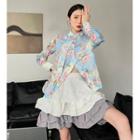 Floral Blouse / Ruffle Trim Mini A-line Skirt