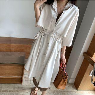 Elbow-sleeve Button-up Long Trench Coat