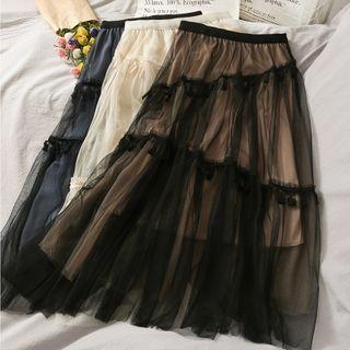Fringed-trim Mesh Midi Skirt
