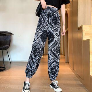 Patterned Harem Pants Black - One Size