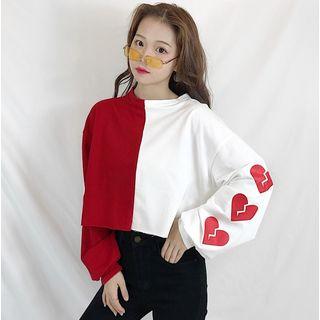 Heart Print Crop Pullover