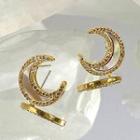 Moon Rhinestone Shell Earring 1 Pair - Gold - One Size