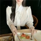 Single-breasted Jacket / Tie-neck Blouse / Mini A-line Skirt