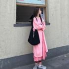 Plain Long-sleeve Dress / Ruched Midi Skirt
