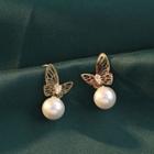 Butterfly Faux Pearl Alloy Dangle Earring 1 Pair - Earring - Gold - One Size