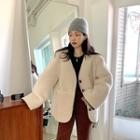 V-neck Two-way Faux-shearling Jacket Cream - One Size