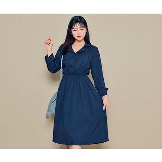 Notched-lapel Gather-waist Dress