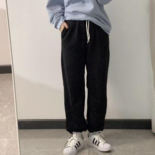 High-waist Drawstring Plain Sweatpants Black - One Size