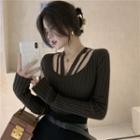 Cutout Knit Top Coffee - One Size