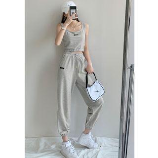 Set: Crop Tank Top + Drawcord Loose Jogger Pants