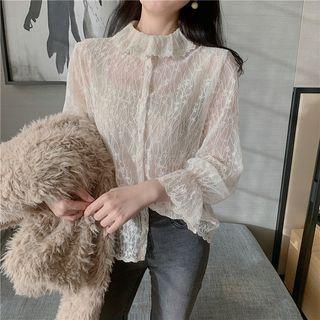 Bell-sleeve Ruffled Lace Top Almond - One Size