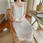 Spaghetti Strap Mesh Sleep Dress White - One Size