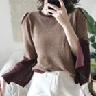 Cutout Shoulder Two Tone Sweater