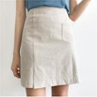 Dual-pocket Linen Blend A-line Miniskirt