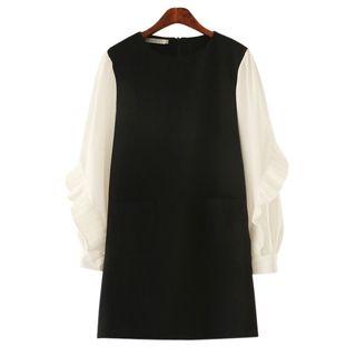 Panel Long-sleeve Chiffon Dress