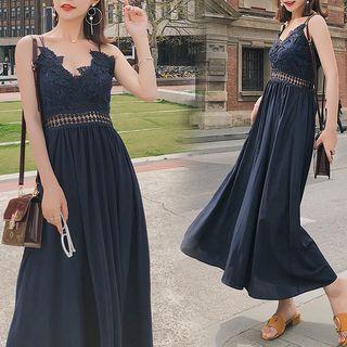 Strappy Lace Panel Maxi Chiffon Sundress