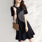 Short-sleeve Embroidered Panel A-line Dress