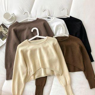 Long-sleeve Round Neck Asymmetrical Sweater