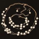 Set: Faux Pearl Necklace + Bracelet + Earrings