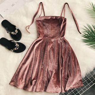 Spaghetti Strap Velvet Mini A-line Dress