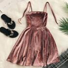 Spaghetti Strap Velvet Mini A-line Dress