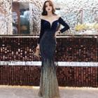 Long-sleeve Glitter Mermaid Gown
