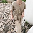 Plain Short Sleeve Straight Cut Jumpsuit