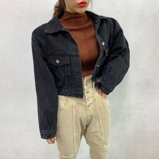 Button-up Denim Jacket Black - One Size