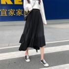Asymmetric Accordion Pleated Midi A-line Skirt Black - One Size