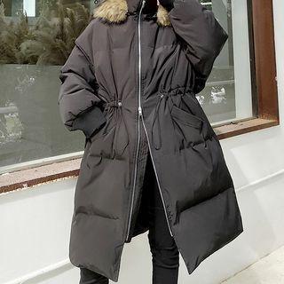 Faux-fur Hood Padding Long Jacket
