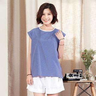 Short-sleeve Striped Cuffed Top