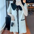 Short-sleeve Collar Two-tone Mini Dress