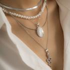 Layered Faux Pearl Snake Pendant Necklace