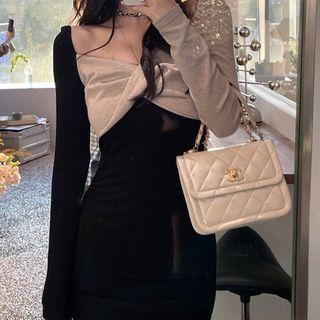Long-sleeve Off-shoulder Twist Mini Bodycon Dress