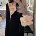 Long-sleeve Off-shoulder Twist Mini Bodycon Dress
