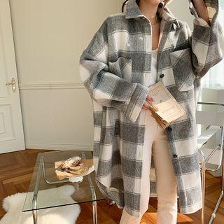 Over-fit Plaid Shirt Jacket Gray - One Size