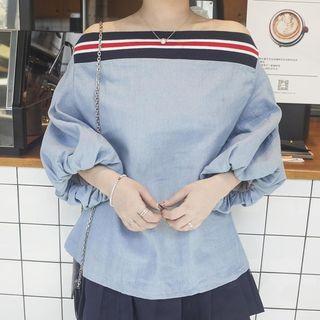 Striped Off Shoulder Denim Top